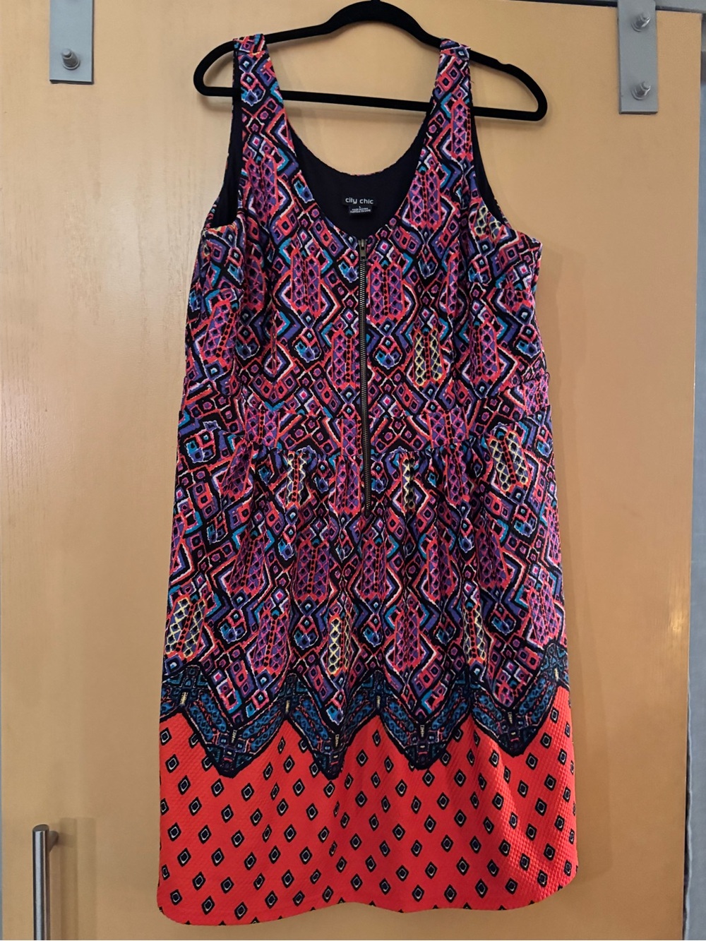 City Chic Tribal Print Zip Front Sleeveless Dress XXL 20/22 Boho Bohemian